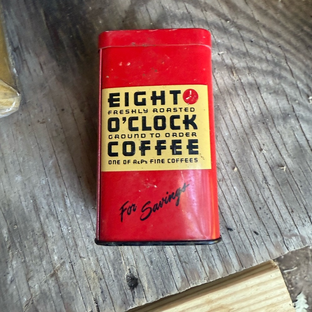 Vintage Eight O'Clock Coffee Tin money holder.
